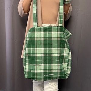 Cotton On multipurpose Green Plaid tote bag